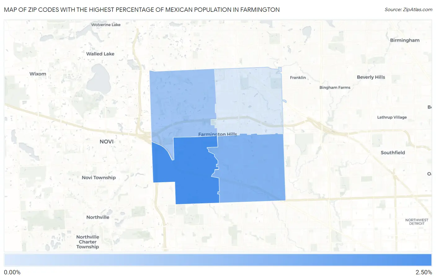 Zip Codes with the Highest Percentage of Mexican Population in Farmington Map