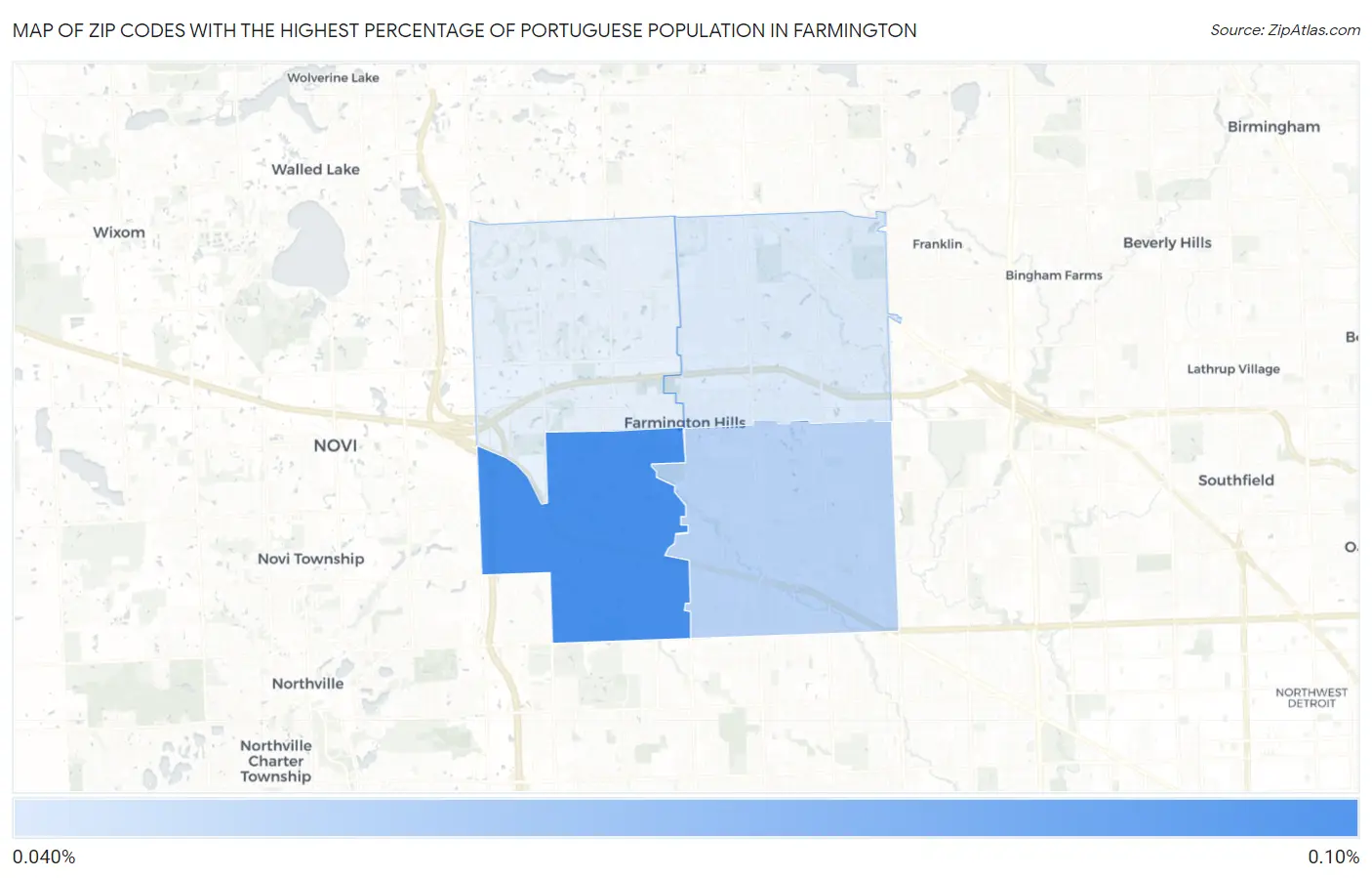 Zip Codes with the Highest Percentage of Portuguese Population in Farmington Map