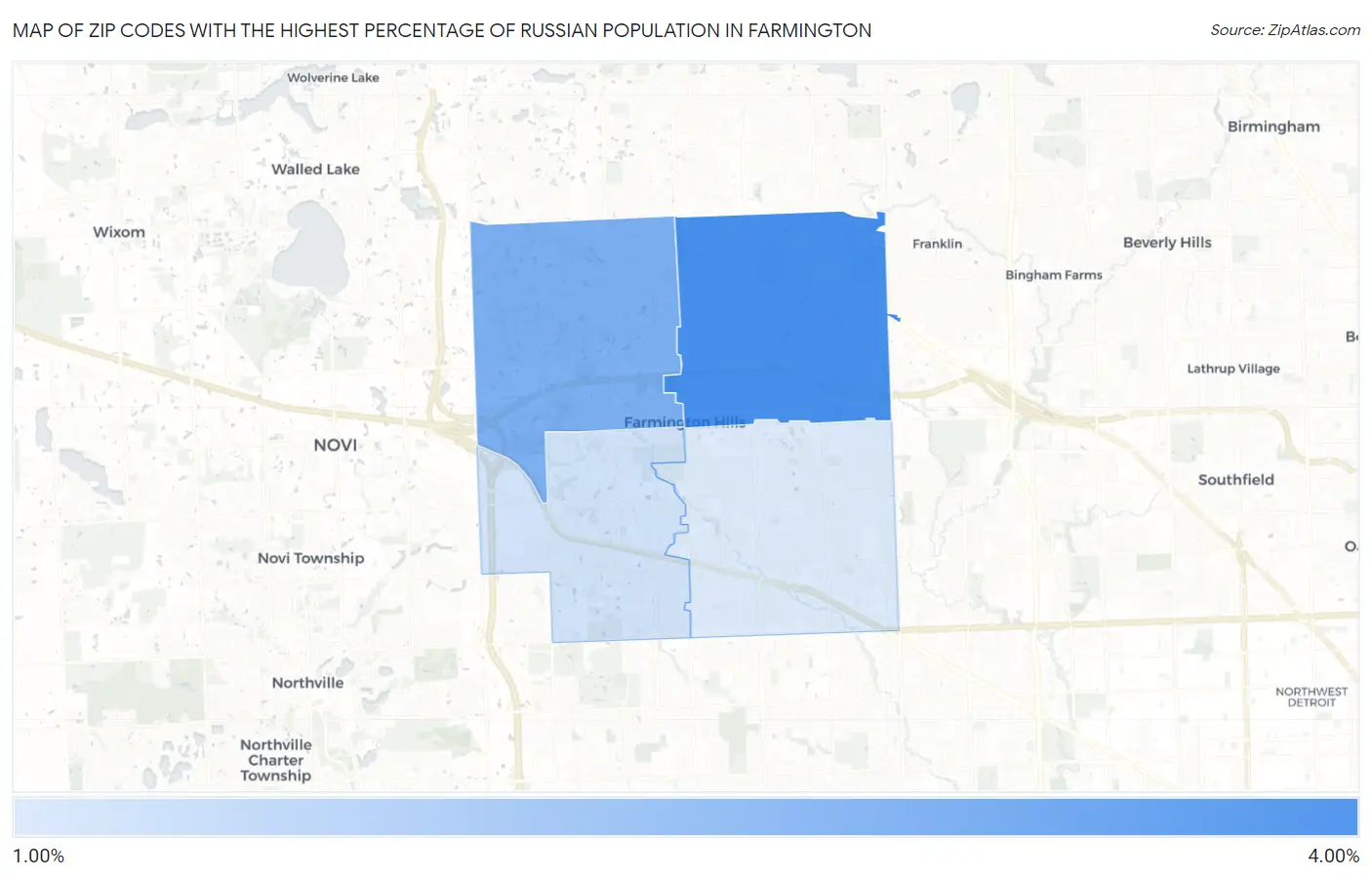 Zip Codes with the Highest Percentage of Russian Population in Farmington Map