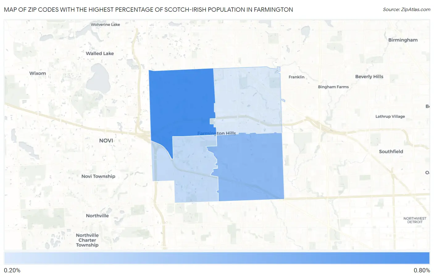Zip Codes with the Highest Percentage of Scotch-Irish Population in Farmington Map