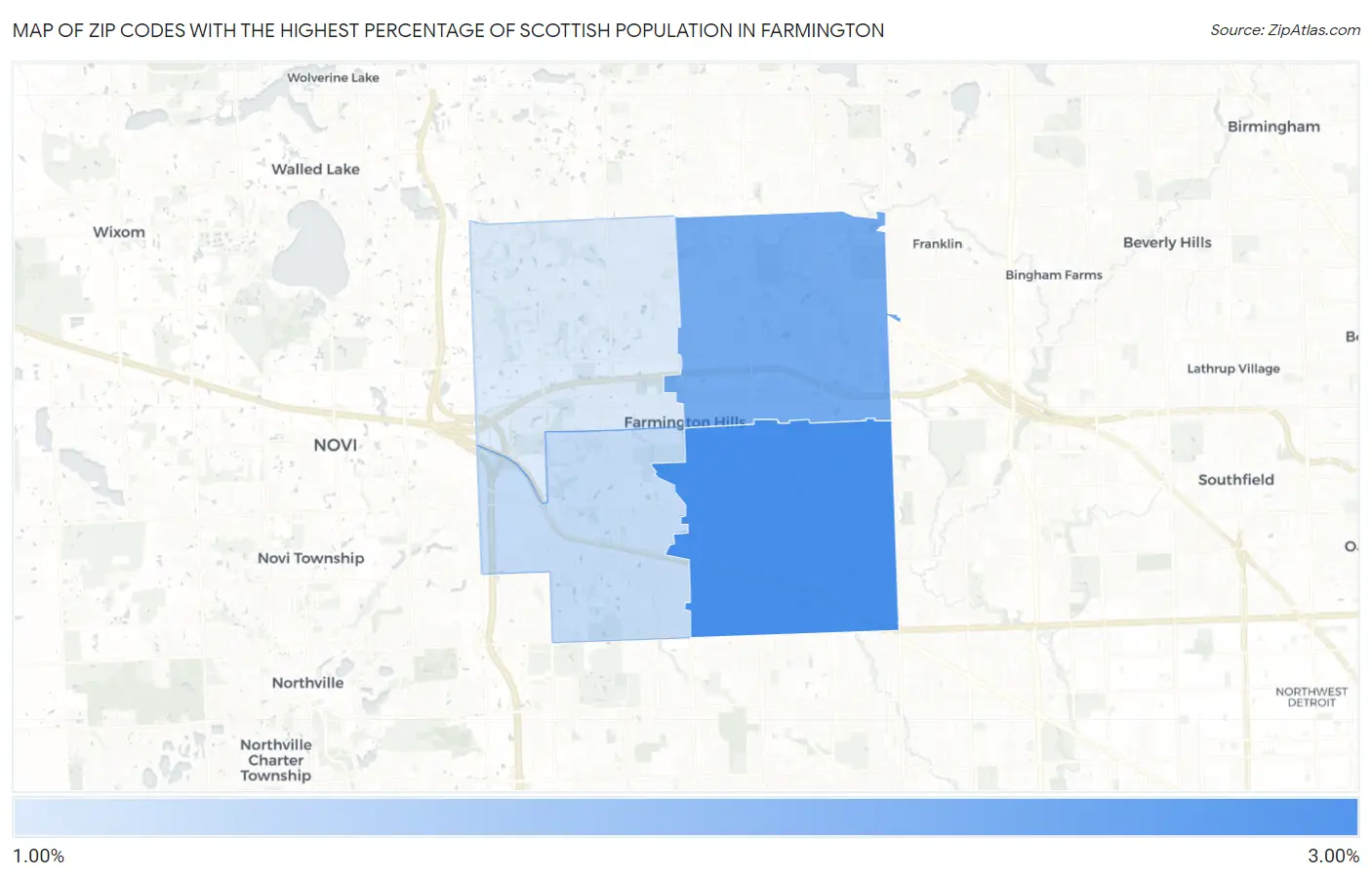 Zip Codes with the Highest Percentage of Scottish Population in Farmington Map