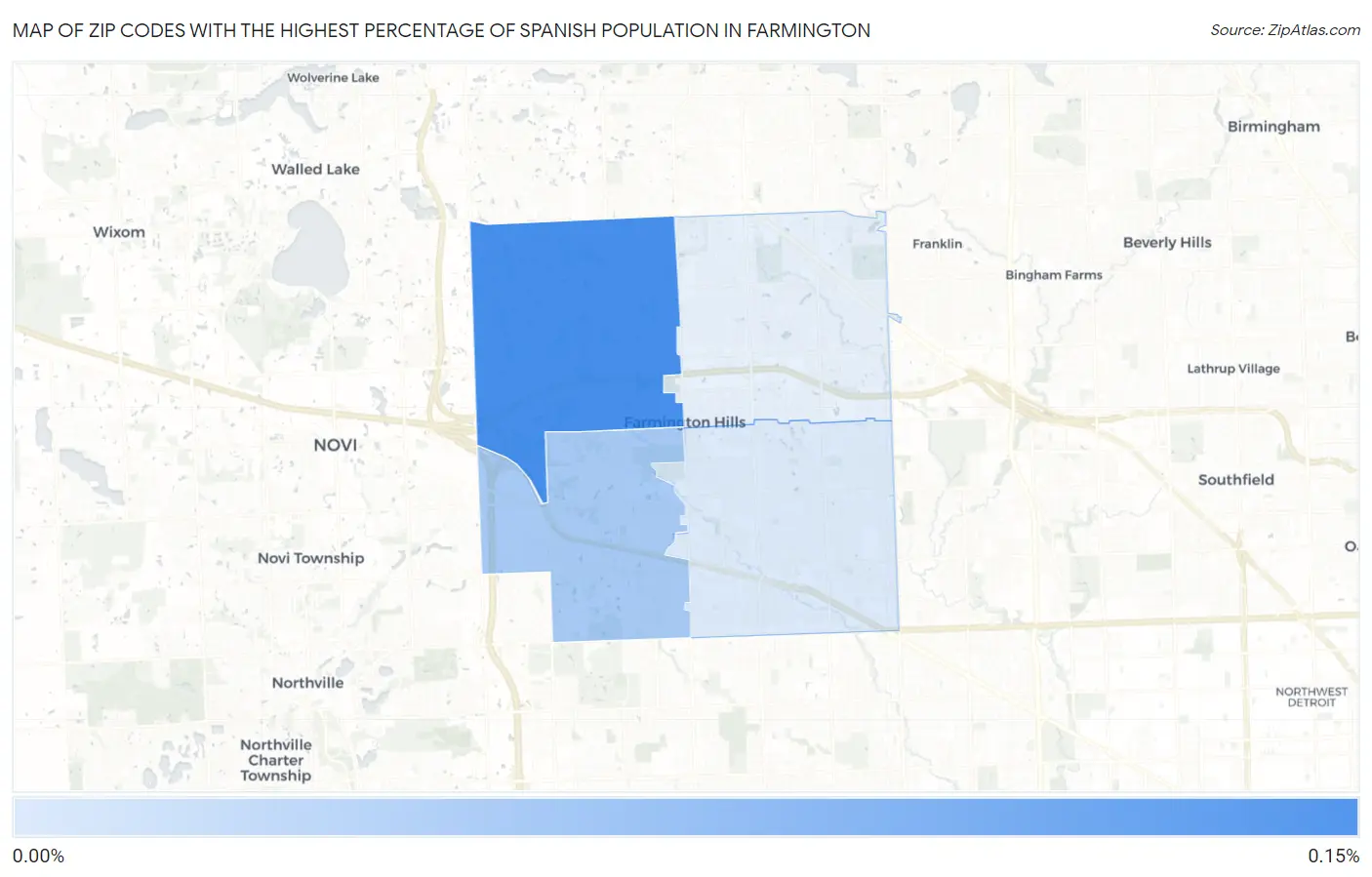 Zip Codes with the Highest Percentage of Spanish Population in Farmington Map