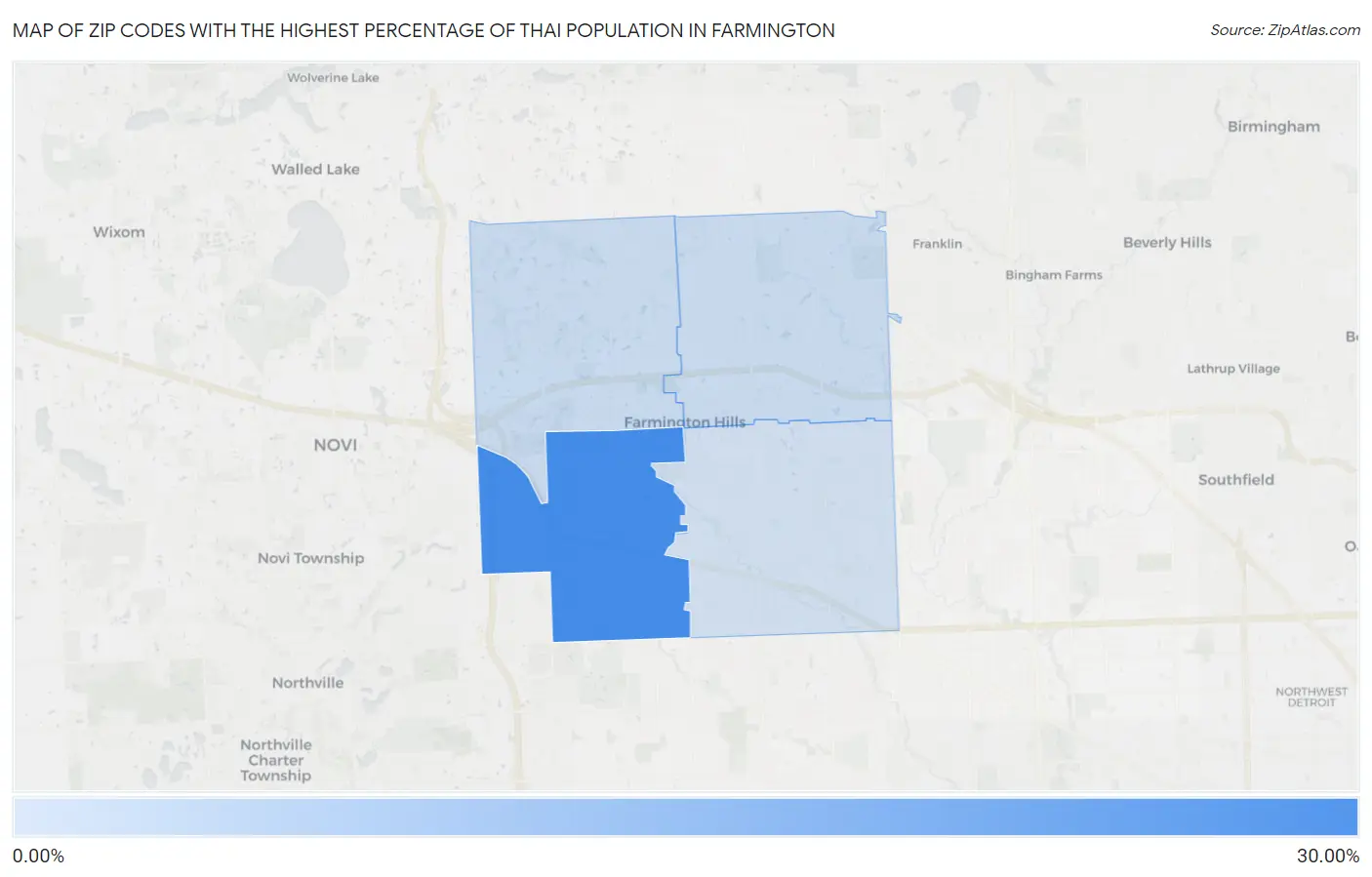 Zip Codes with the Highest Percentage of Thai Population in Farmington Map