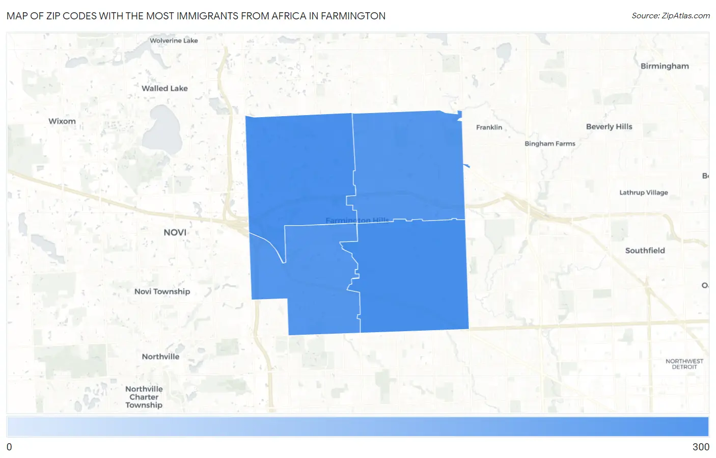 Zip Codes with the Most Immigrants from Africa in Farmington Map