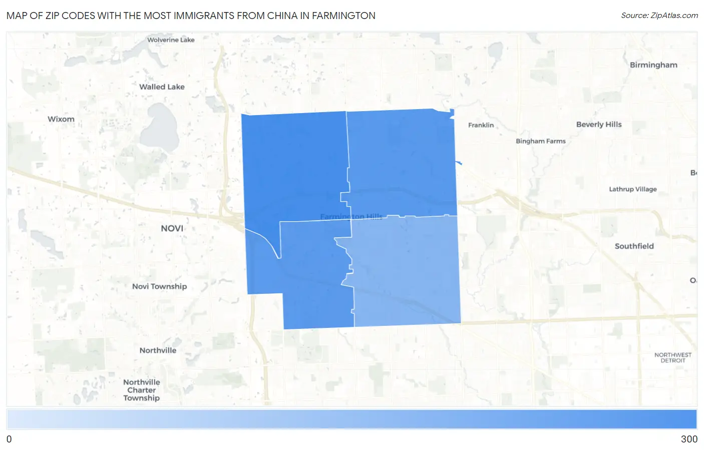 Zip Codes with the Most Immigrants from China in Farmington Map