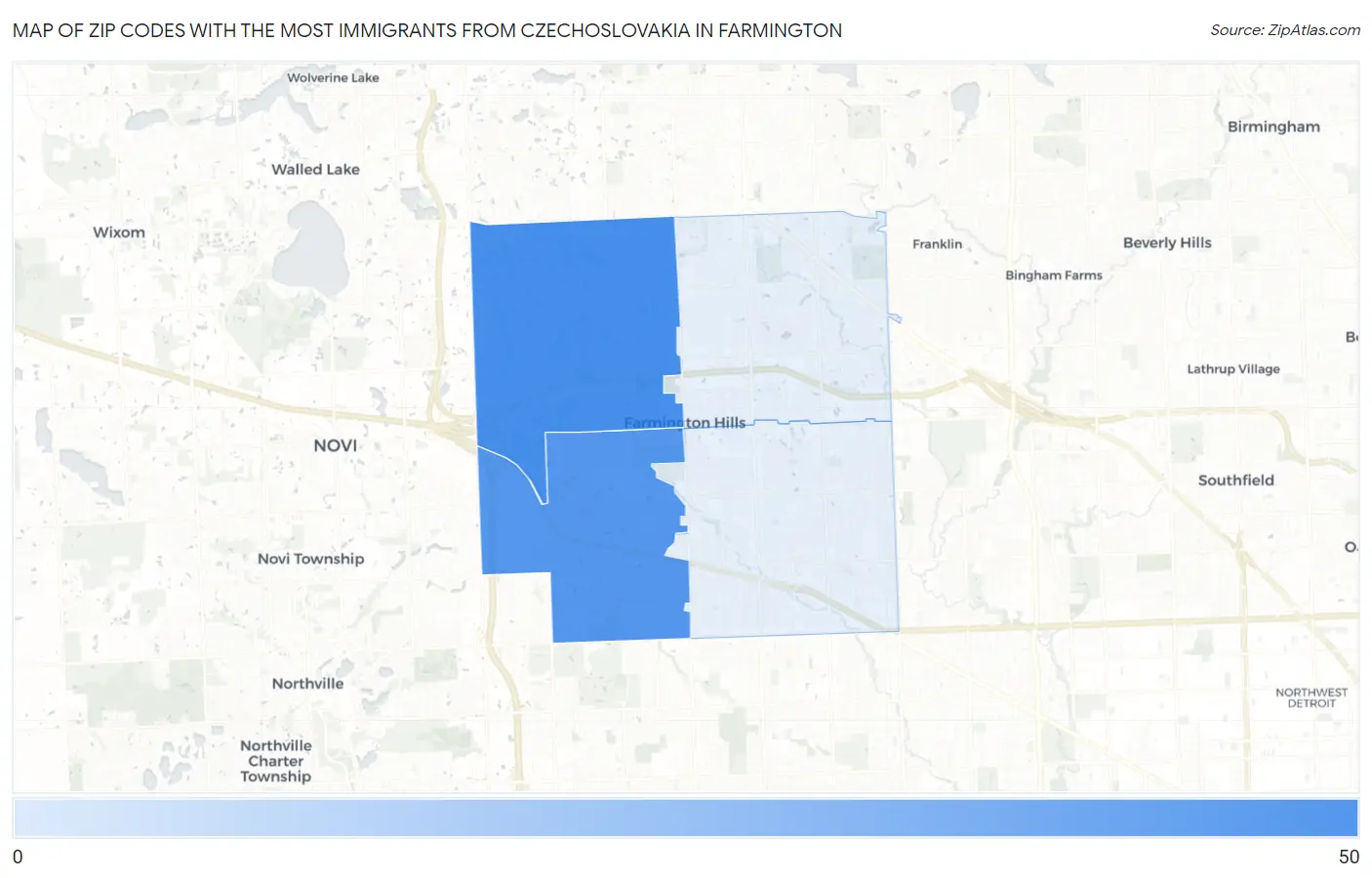 Zip Codes with the Most Immigrants from Czechoslovakia in Farmington Map