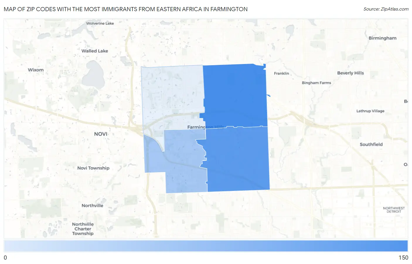 Zip Codes with the Most Immigrants from Eastern Africa in Farmington Map