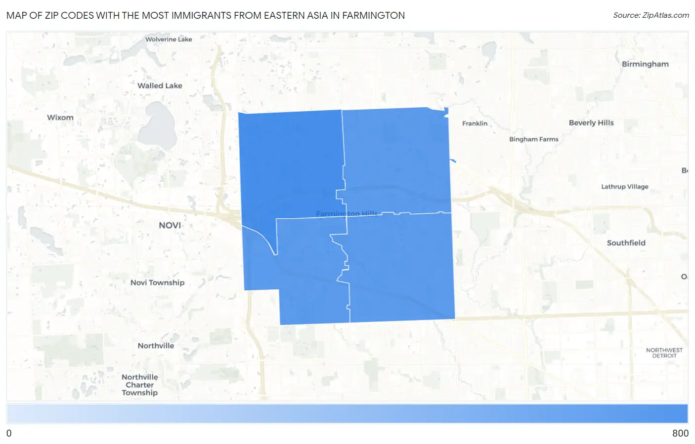 Zip Codes with the Most Immigrants from Eastern Asia in Farmington Map