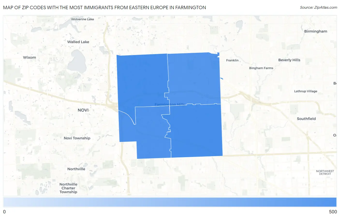 Zip Codes with the Most Immigrants from Eastern Europe in Farmington Map