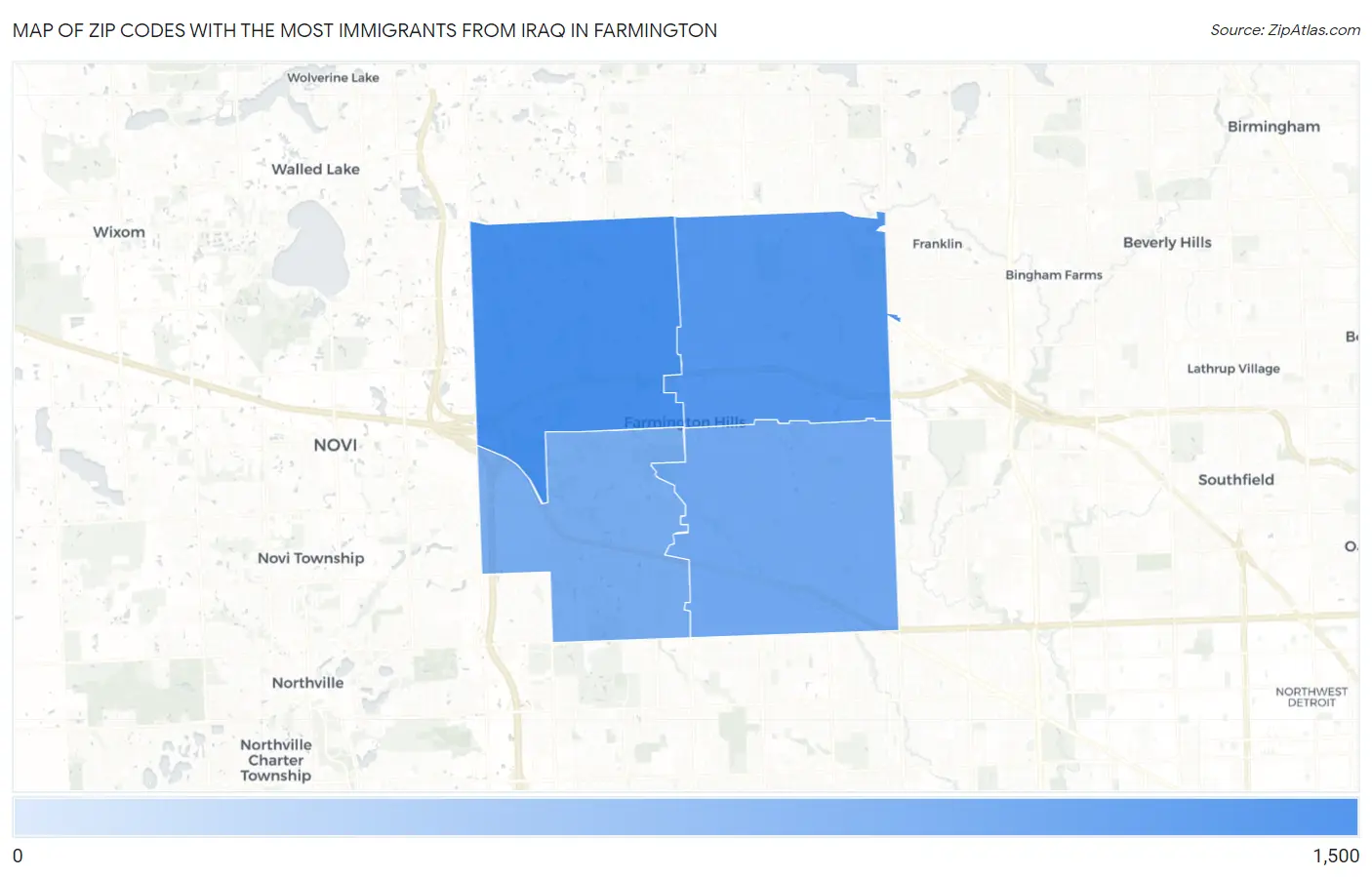 Zip Codes with the Most Immigrants from Iraq in Farmington Map