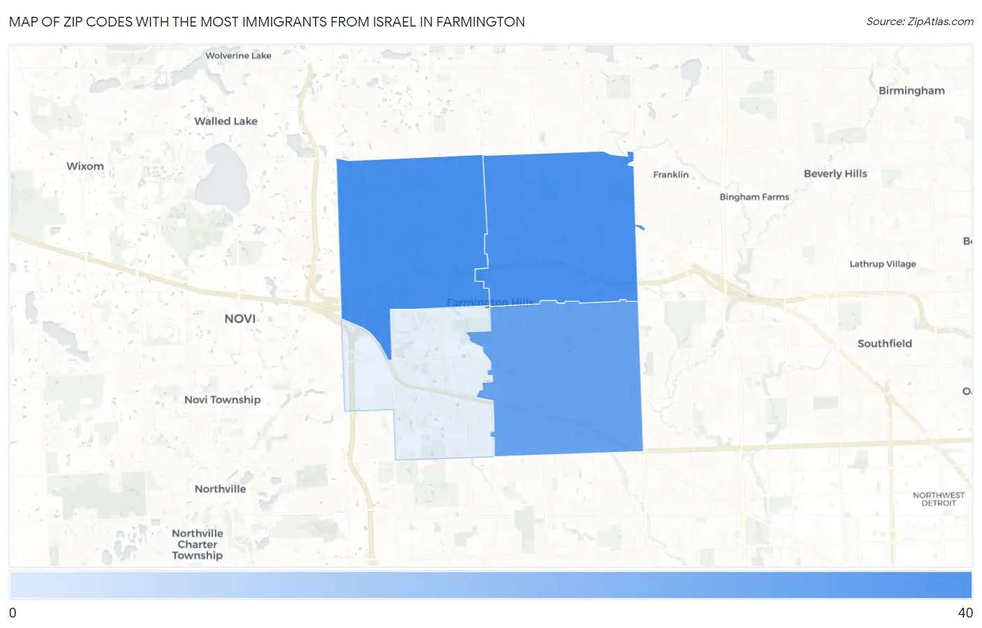 Zip Codes with the Most Immigrants from Israel in Farmington Map