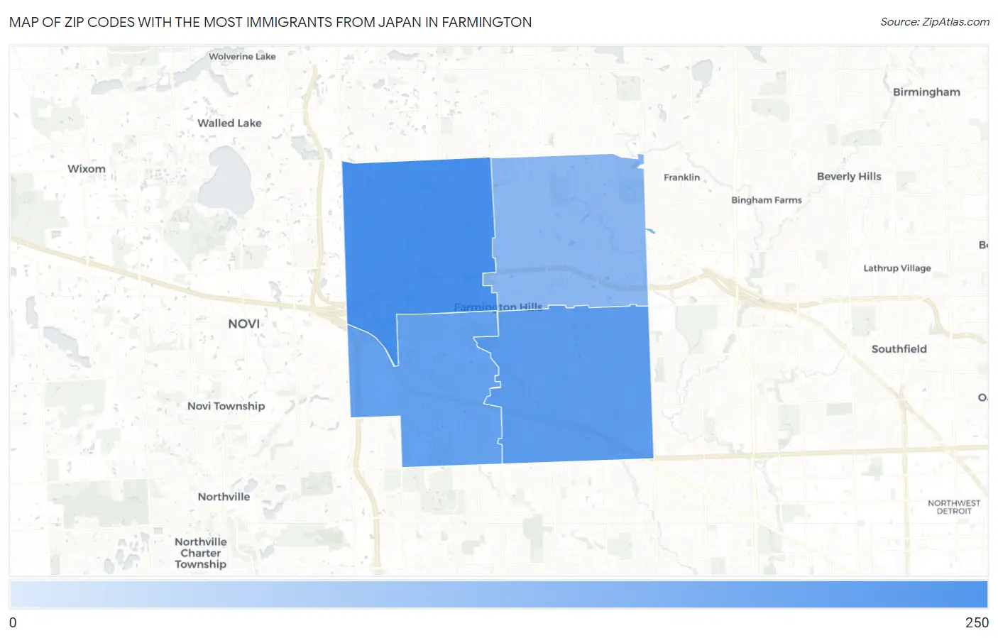 Zip Codes with the Most Immigrants from Japan in Farmington Map