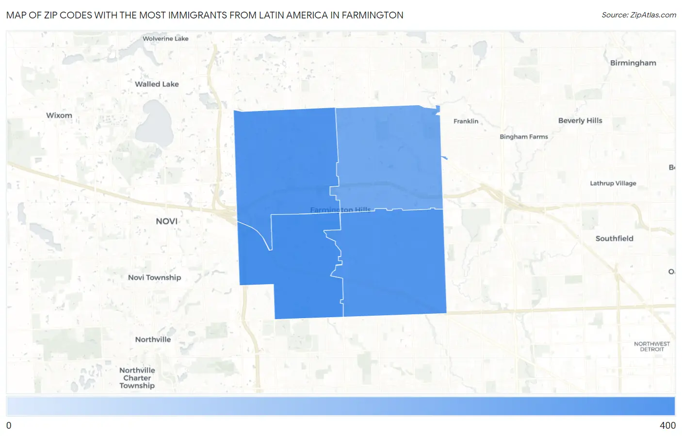 Zip Codes with the Most Immigrants from Latin America in Farmington Map