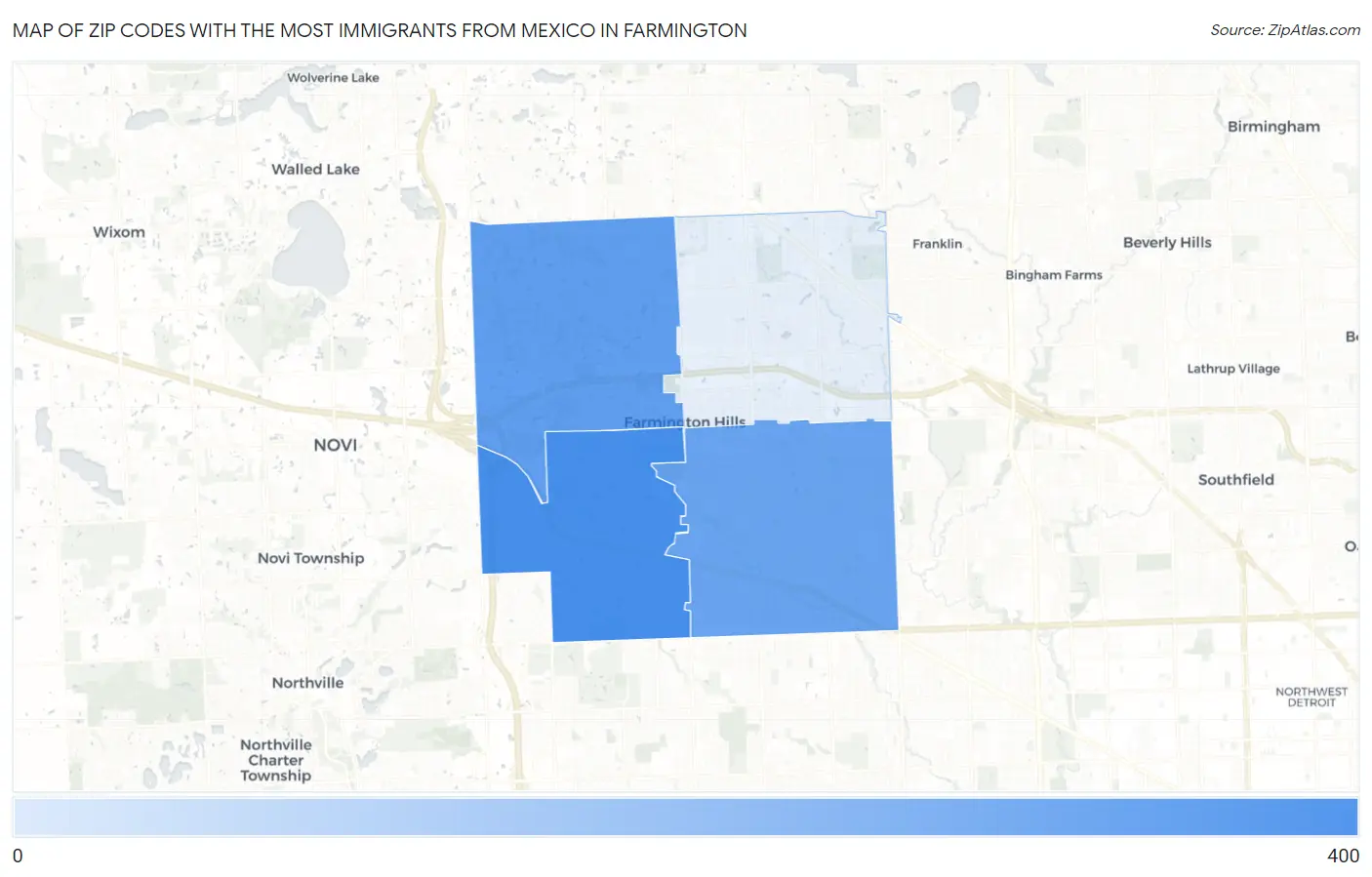 Zip Codes with the Most Immigrants from Mexico in Farmington Map