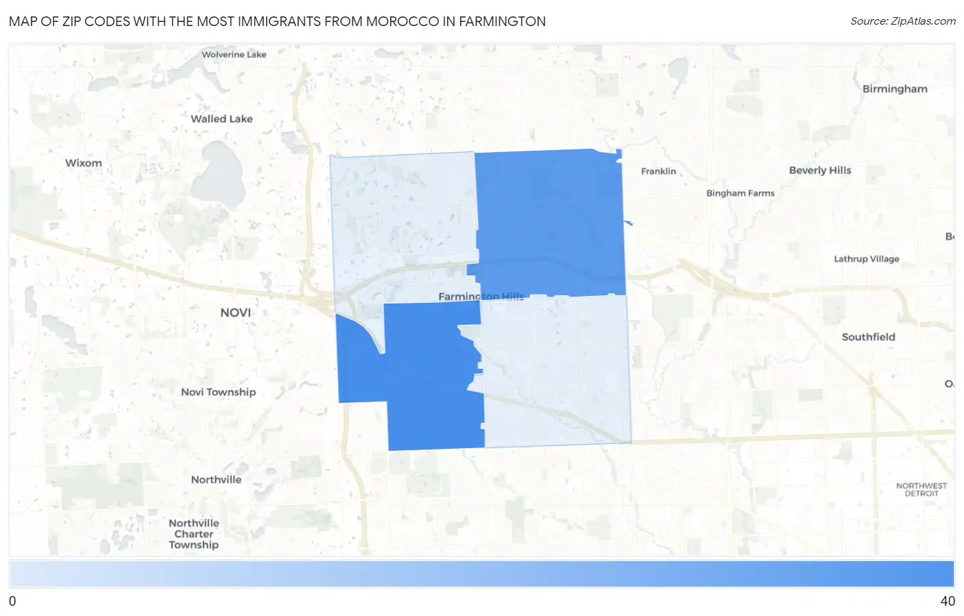 Zip Codes with the Most Immigrants from Morocco in Farmington Map