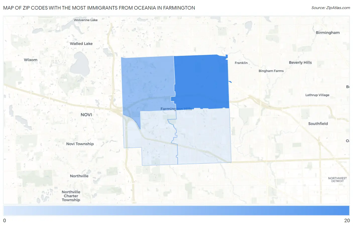 Zip Codes with the Most Immigrants from Oceania in Farmington Map