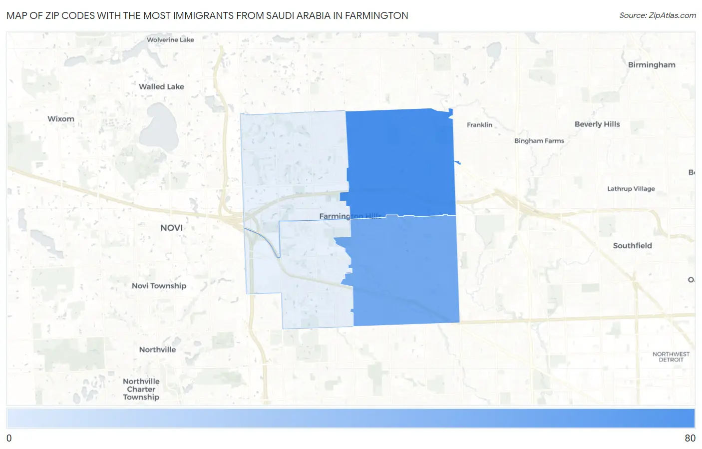 Zip Codes with the Most Immigrants from Saudi Arabia in Farmington Map