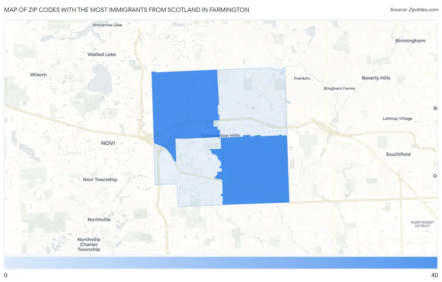 Zip Codes with the Most Immigrants from Scotland in Farmington Map