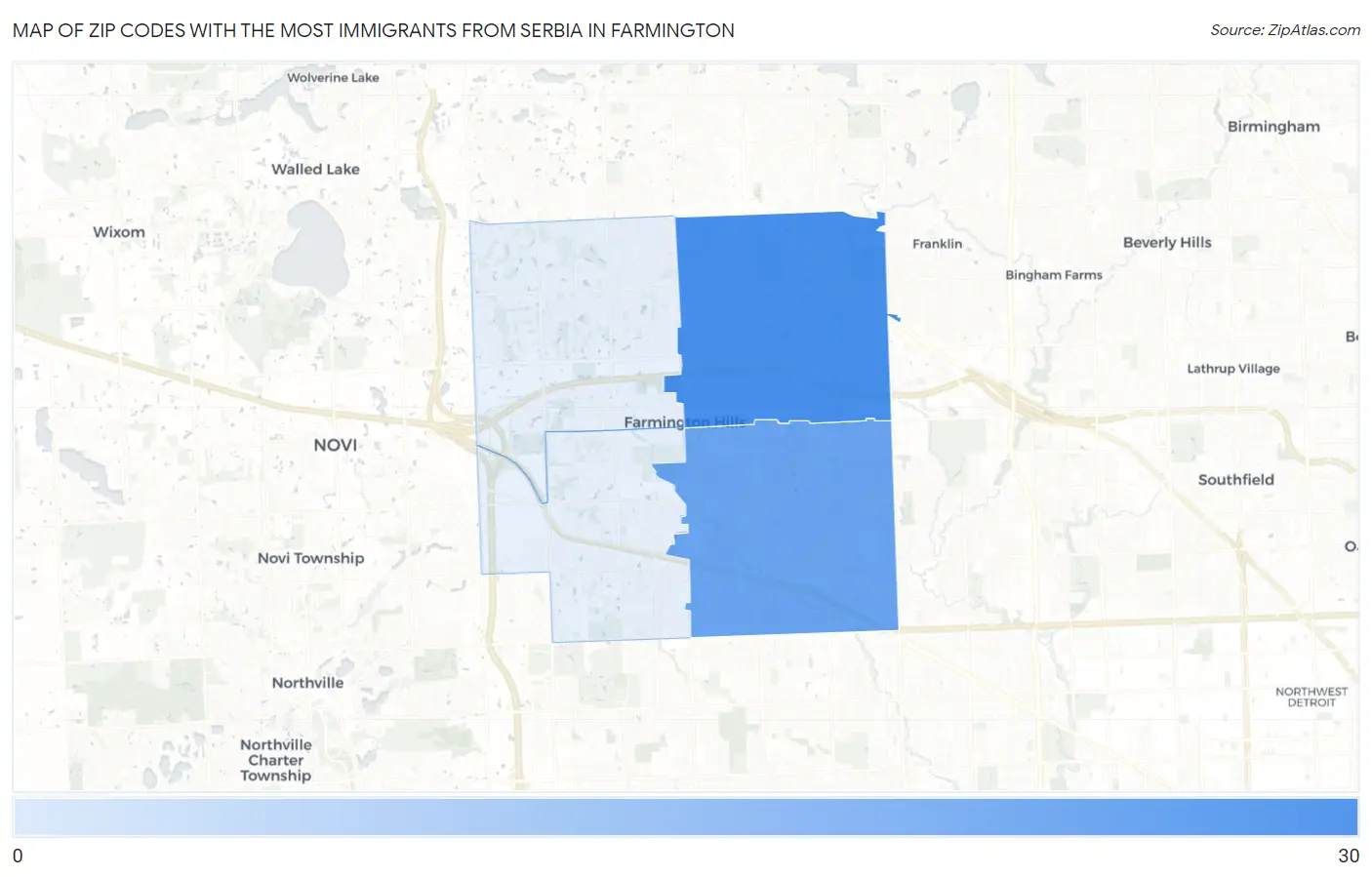 Zip Codes with the Most Immigrants from Serbia in Farmington Map