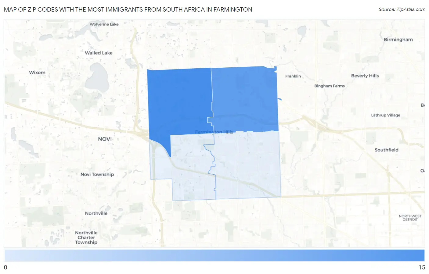 Zip Codes with the Most Immigrants from South Africa in Farmington Map