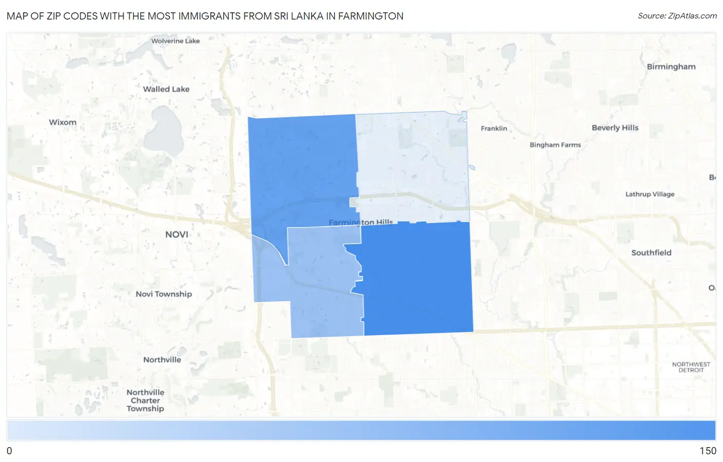 Zip Codes with the Most Immigrants from Sri Lanka in Farmington Map