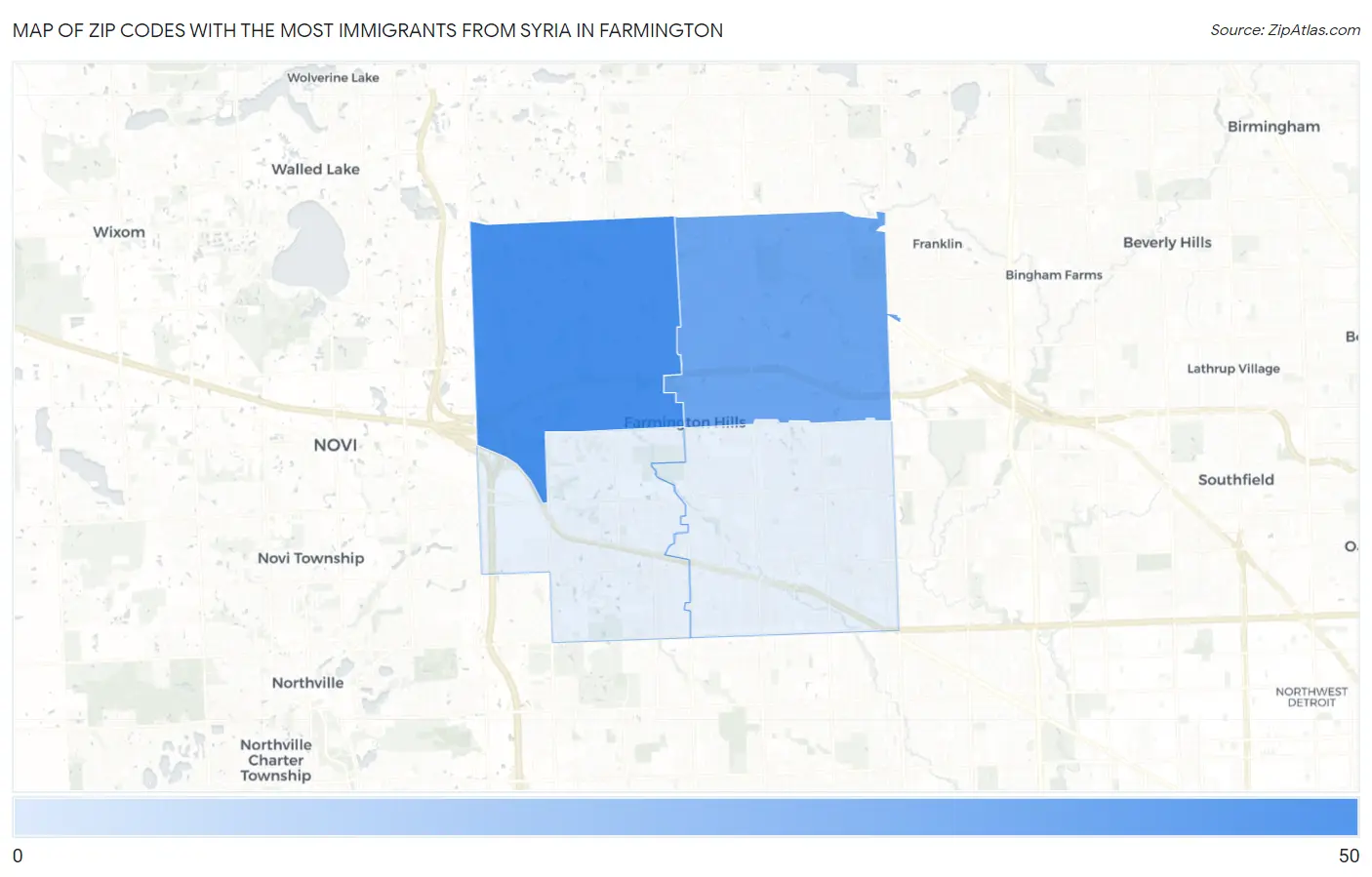 Zip Codes with the Most Immigrants from Syria in Farmington Map