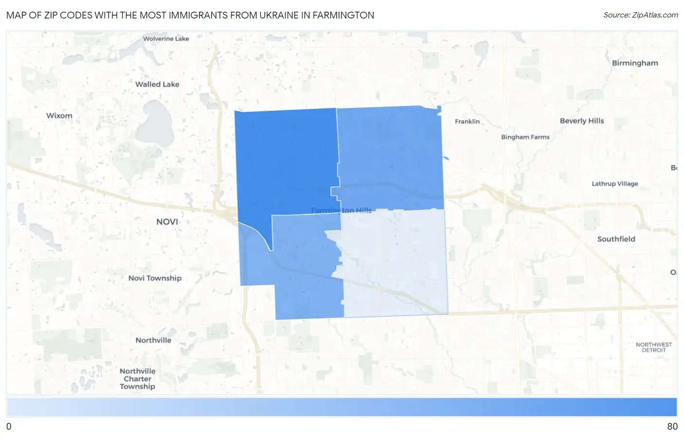 Zip Codes with the Most Immigrants from Ukraine in Farmington Map