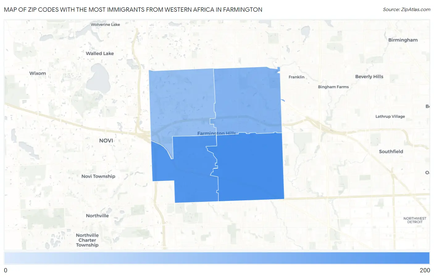 Zip Codes with the Most Immigrants from Western Africa in Farmington Map