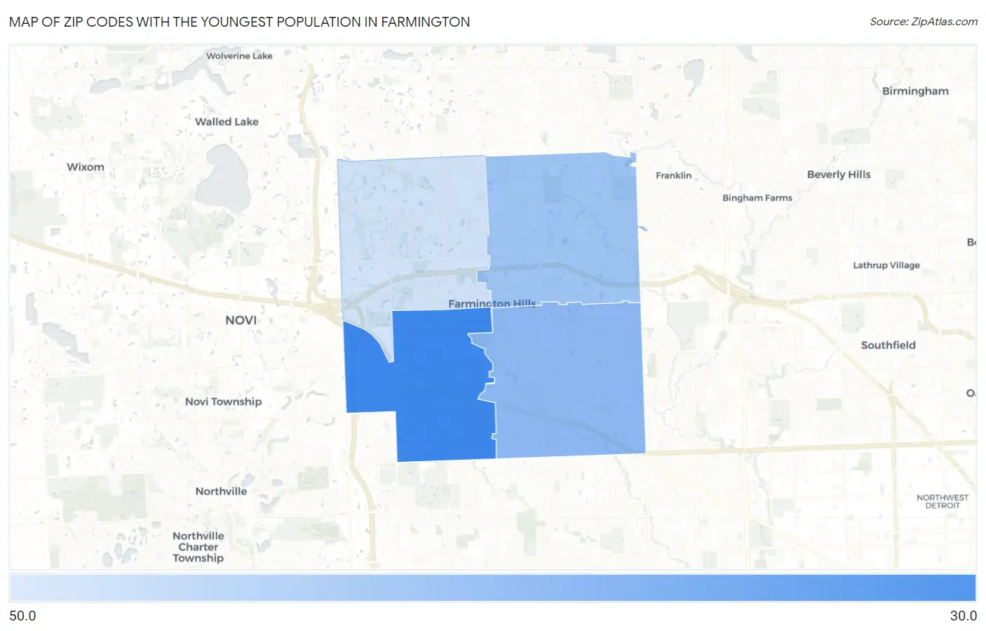Zip Codes with the Youngest Population in Farmington Map