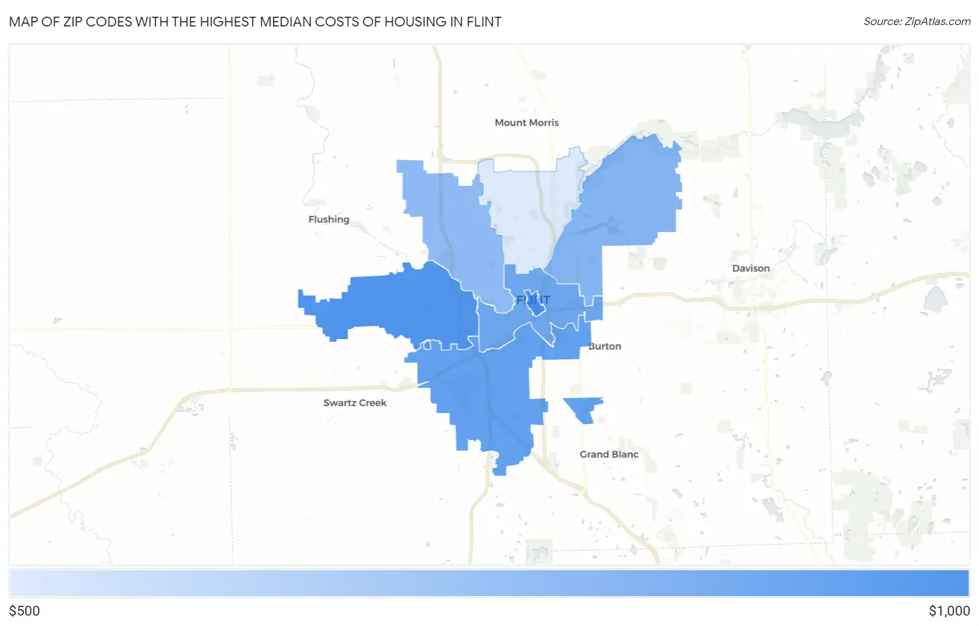 Zip Codes with the Highest Median Costs of Housing in Flint Map