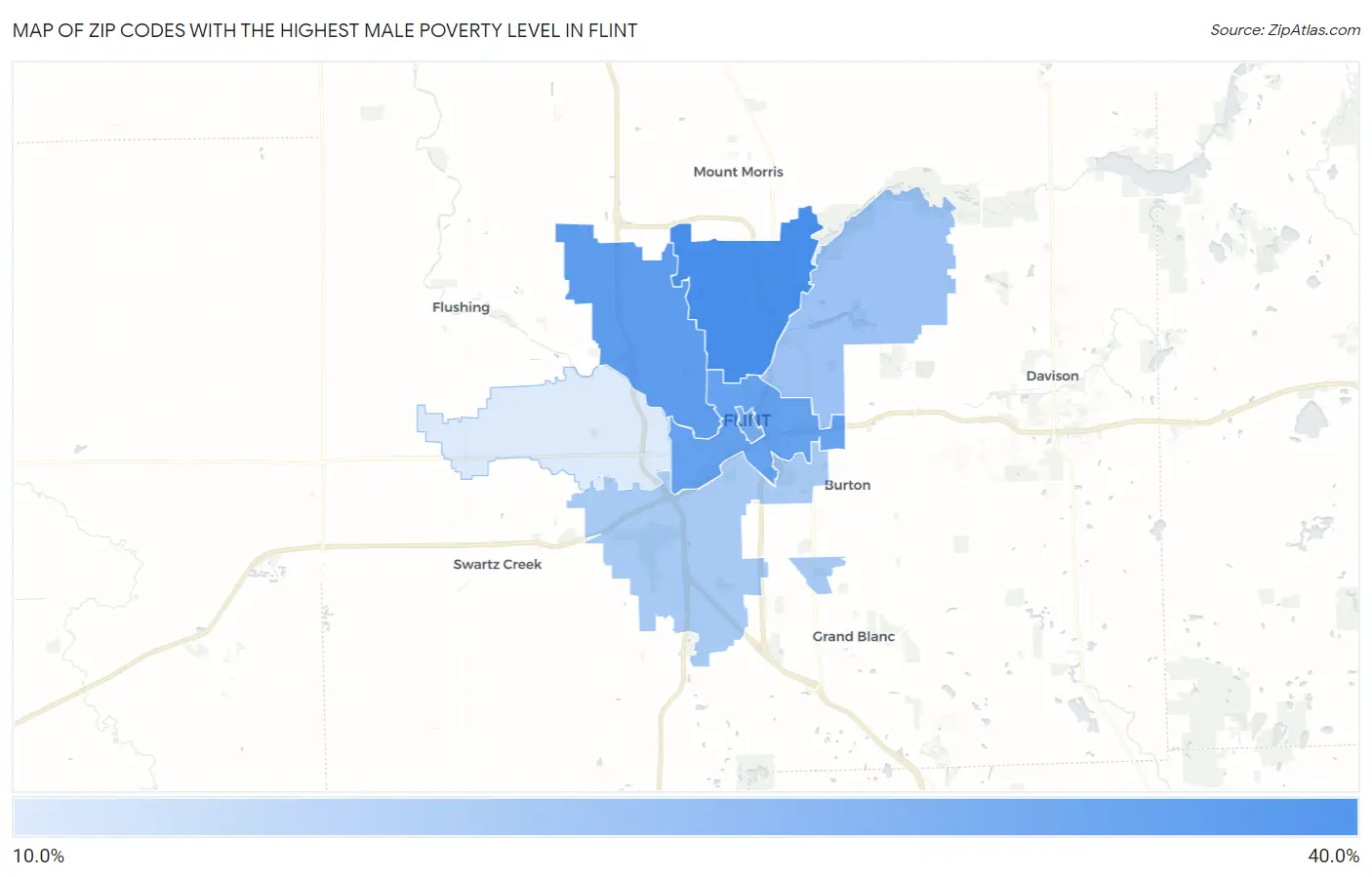 Zip Codes with the Highest Male Poverty Level in Flint Map
