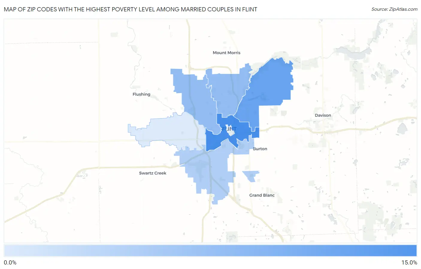 Zip Codes with the Highest Poverty Level Among Married Couples in Flint Map