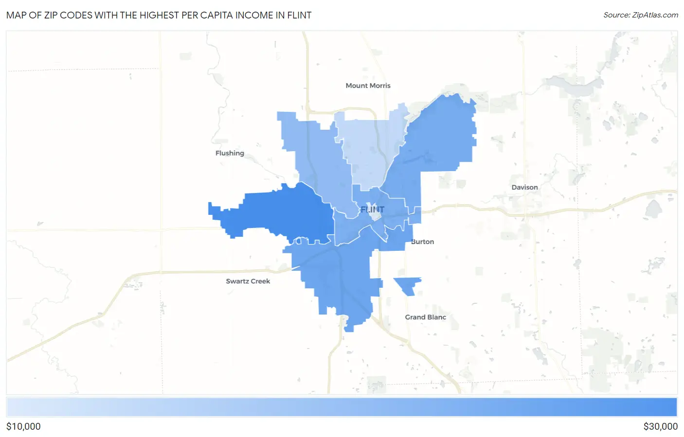 Zip Codes with the Highest Per Capita Income in Flint Map