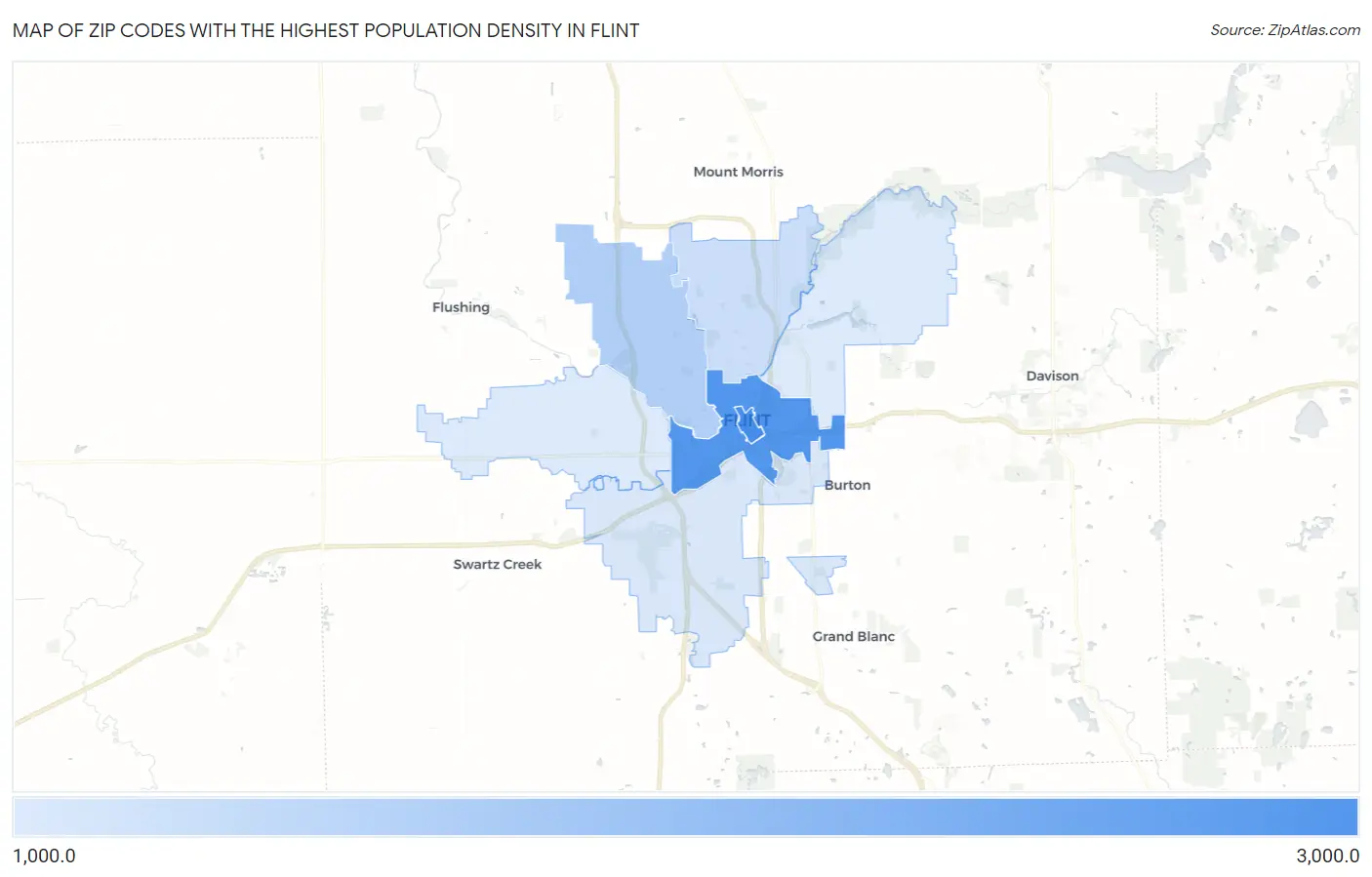 Zip Codes with the Highest Population Density in Flint Map
