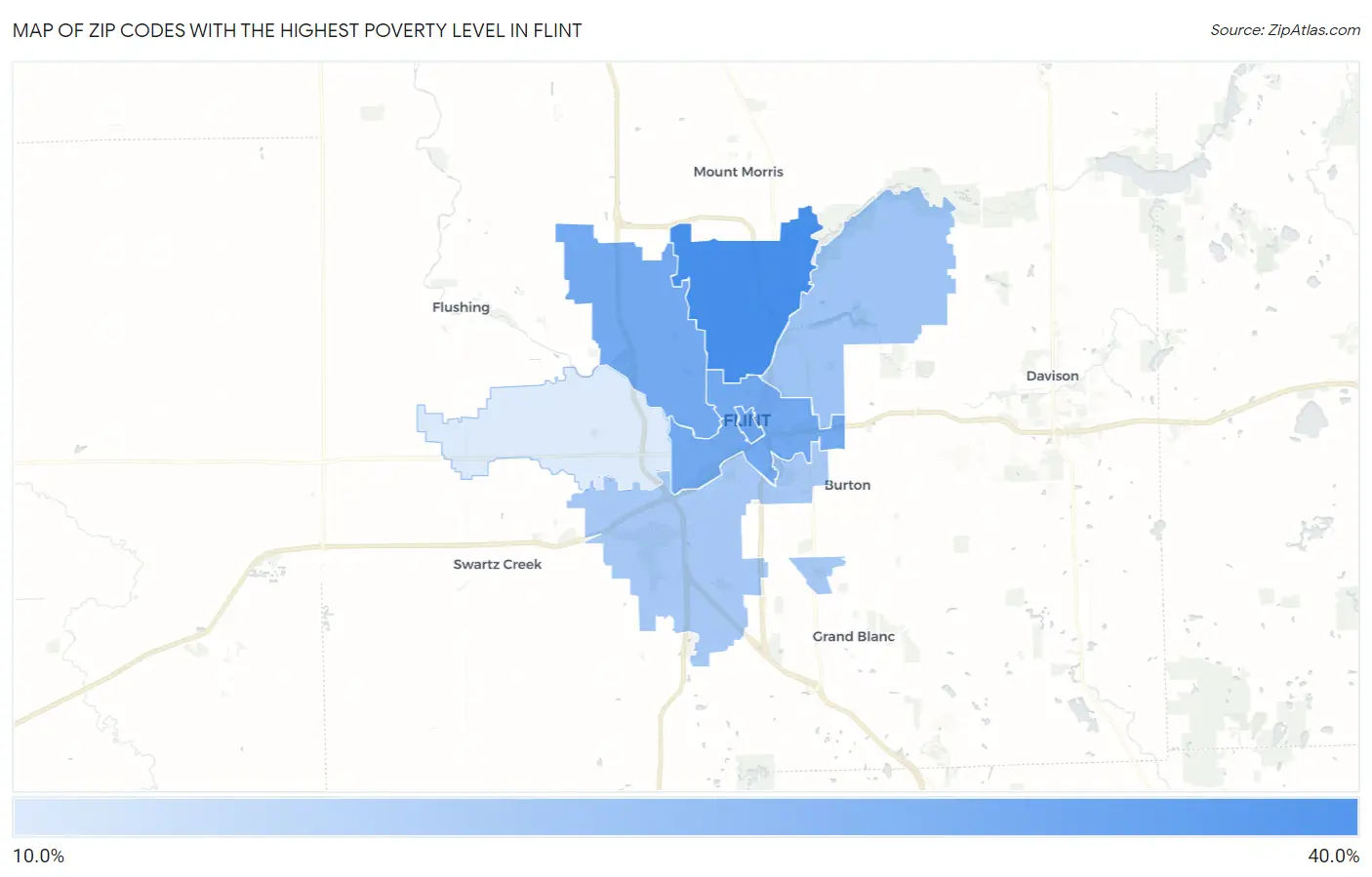 Zip Codes with the Highest Poverty Level in Flint Map