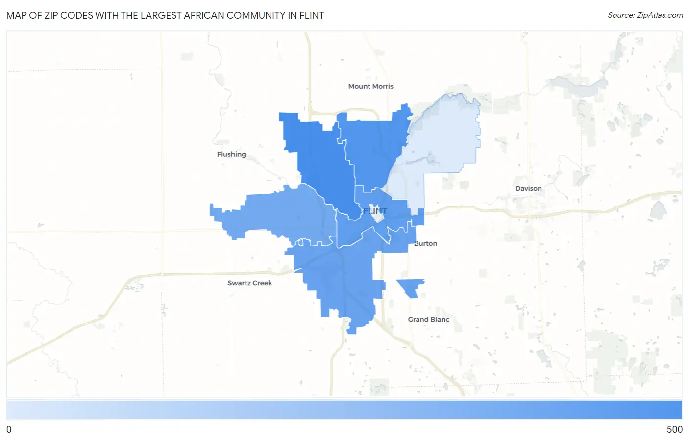 Zip Codes with the Largest African Community in Flint Map