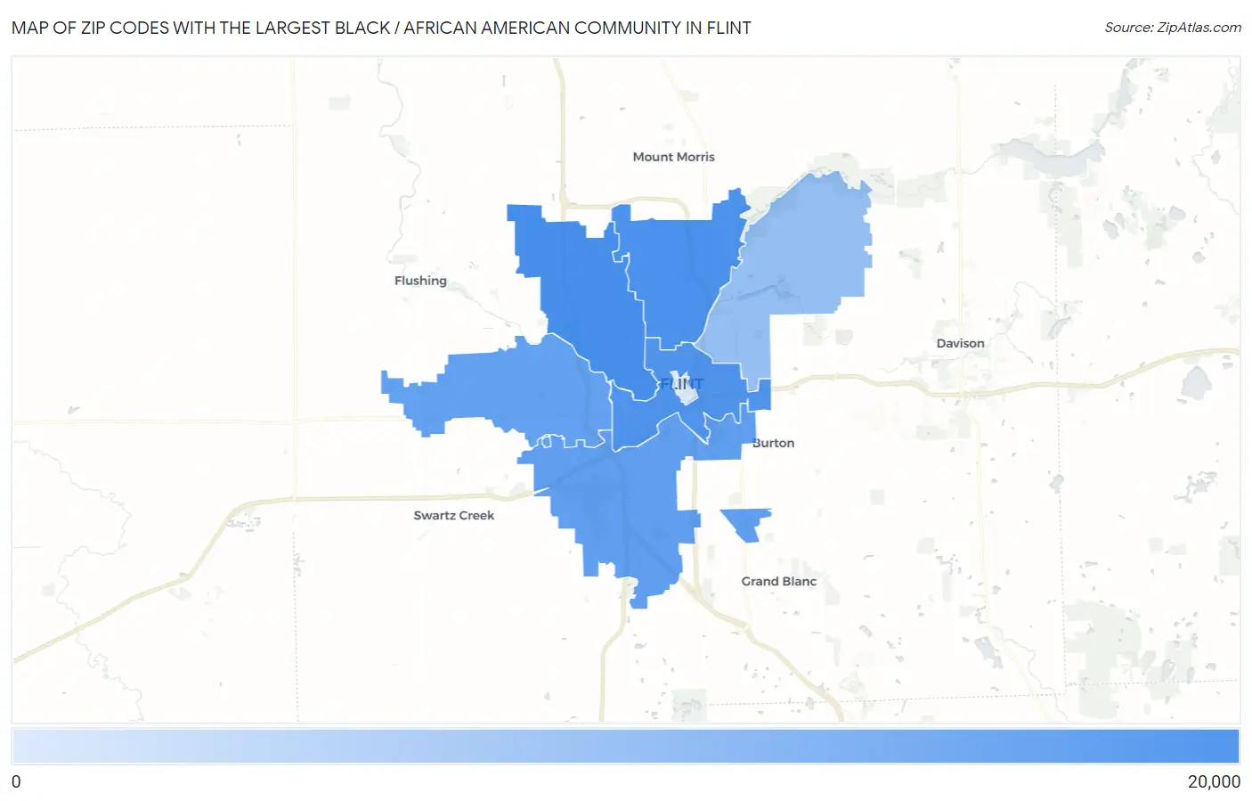 Zip Codes with the Largest Black / African American Community in Flint Map