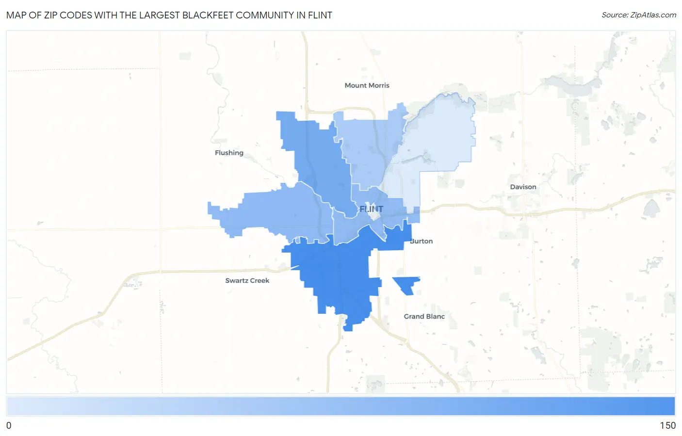 Zip Codes with the Largest Blackfeet Community in Flint Map