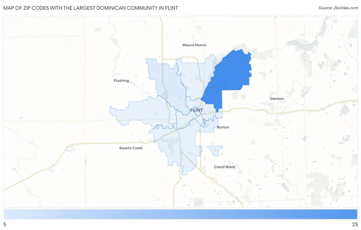 Zip Codes with the Largest Dominican Community in Flint Map
