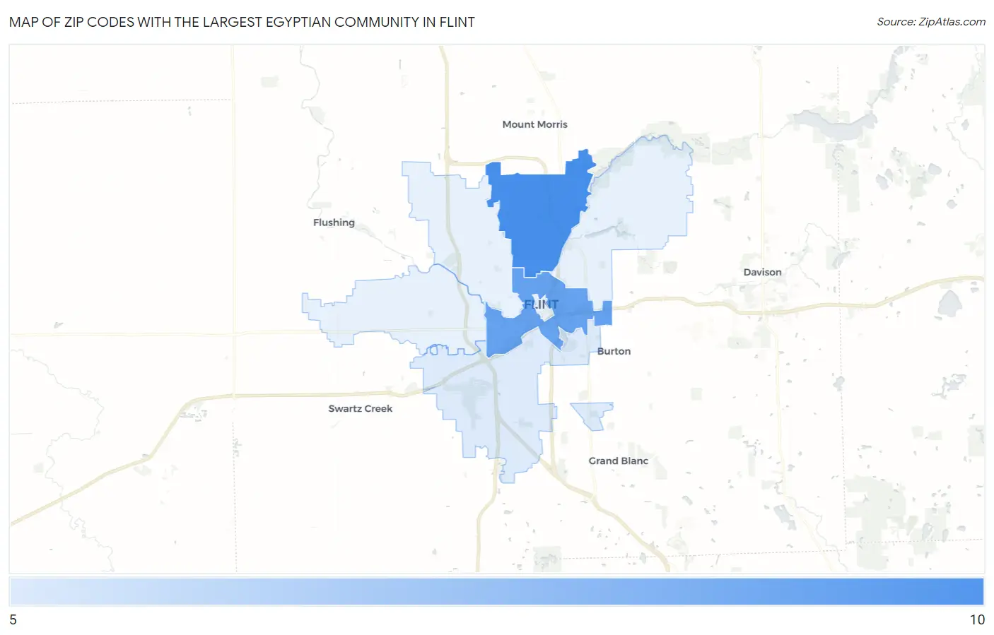 Zip Codes with the Largest Egyptian Community in Flint Map
