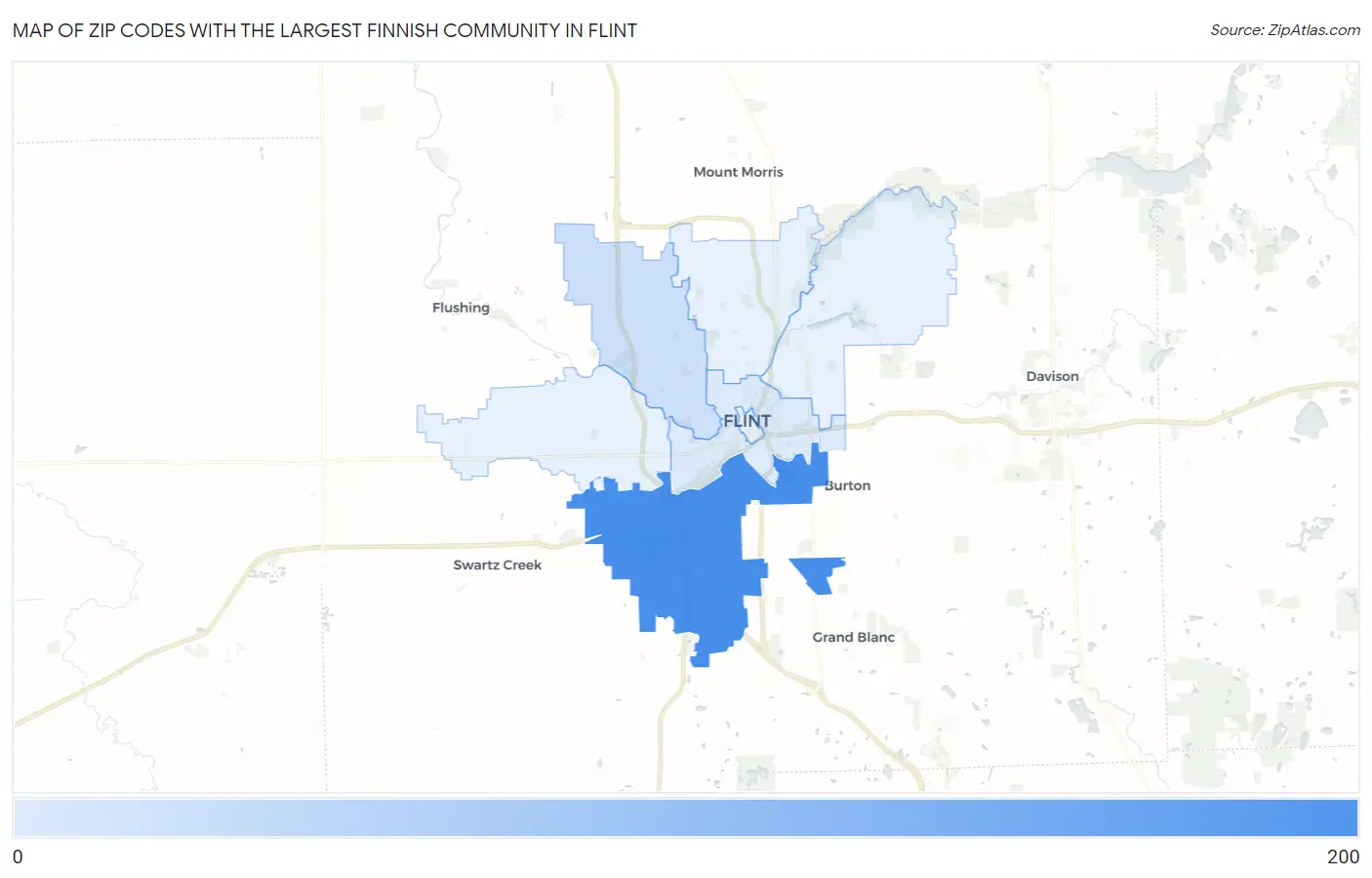 Zip Codes with the Largest Finnish Community in Flint Map