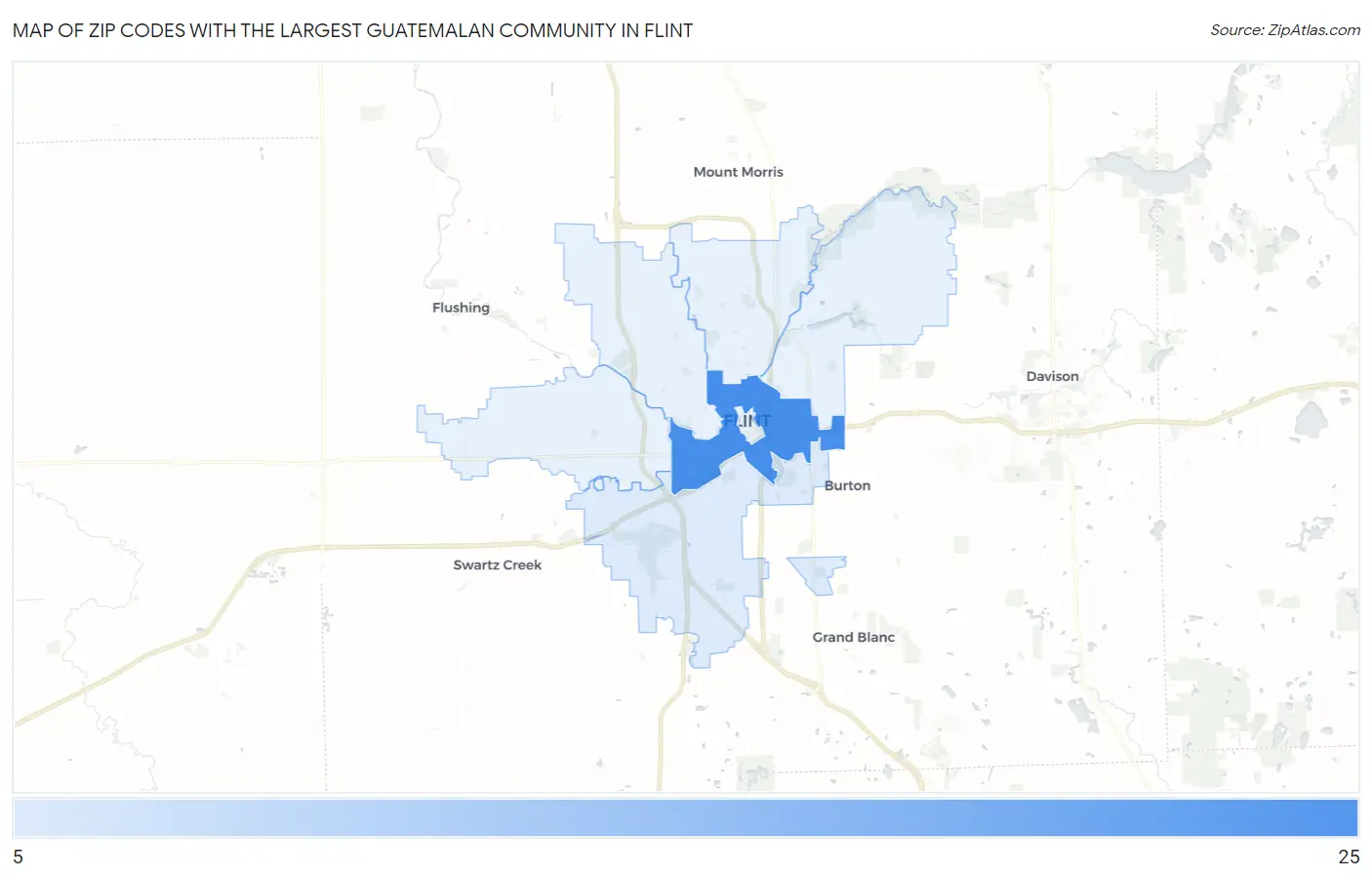 Zip Codes with the Largest Guatemalan Community in Flint Map
