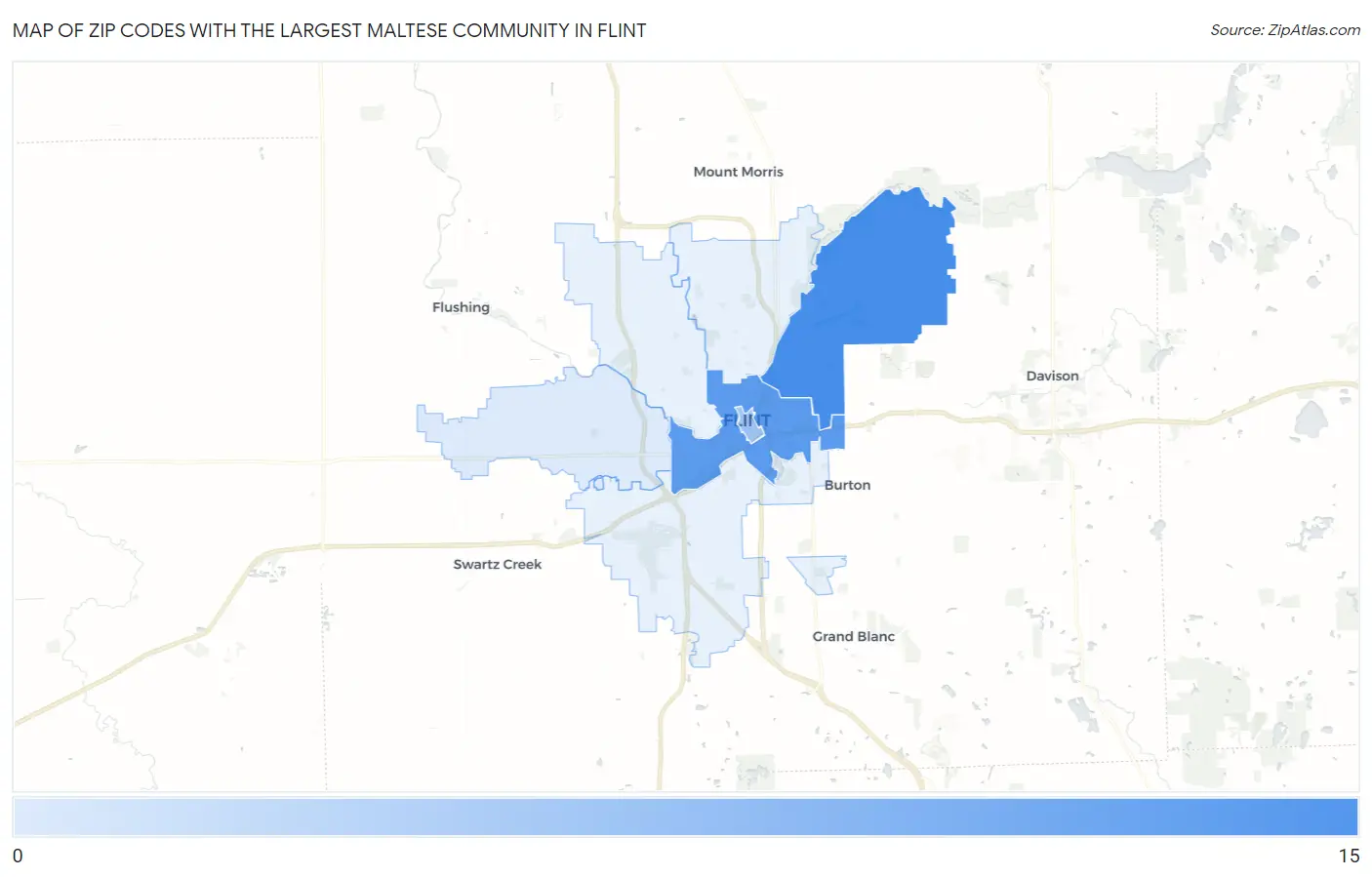 Zip Codes with the Largest Maltese Community in Flint Map