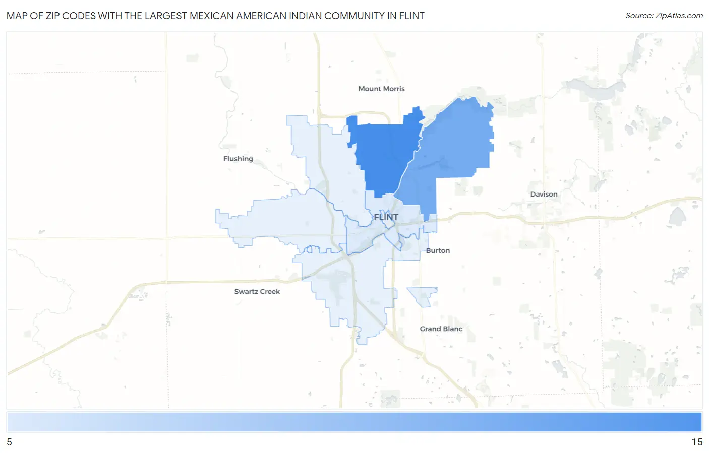 Zip Codes with the Largest Mexican American Indian Community in Flint Map