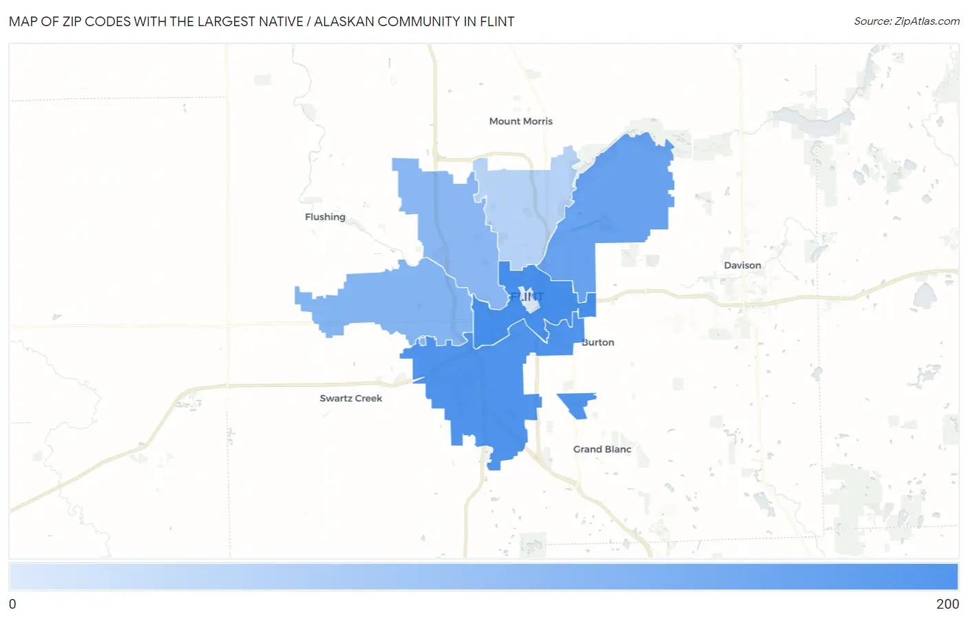 Zip Codes with the Largest Native / Alaskan Community in Flint Map
