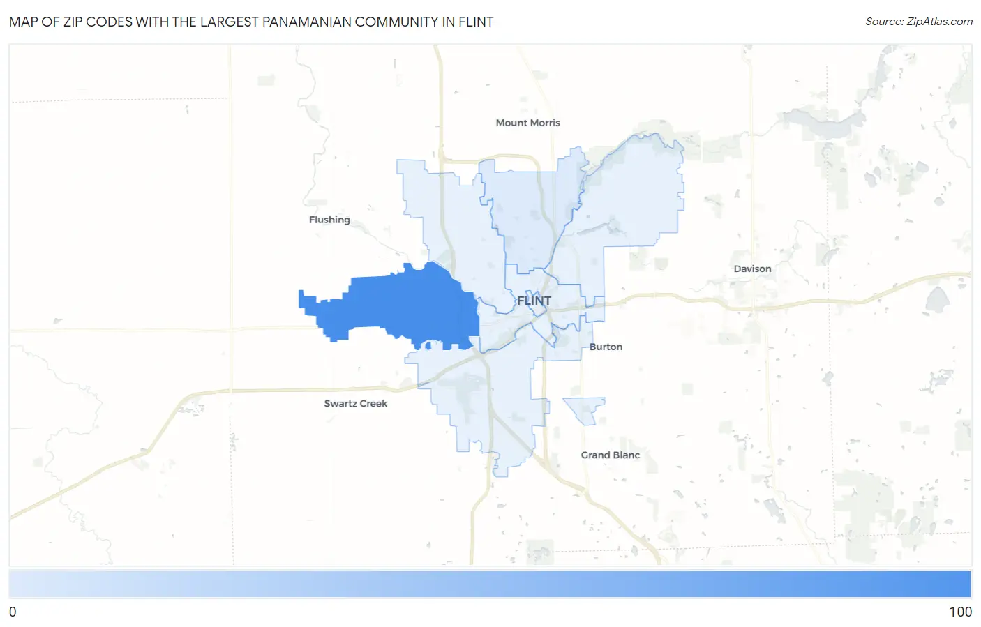 Zip Codes with the Largest Panamanian Community in Flint Map