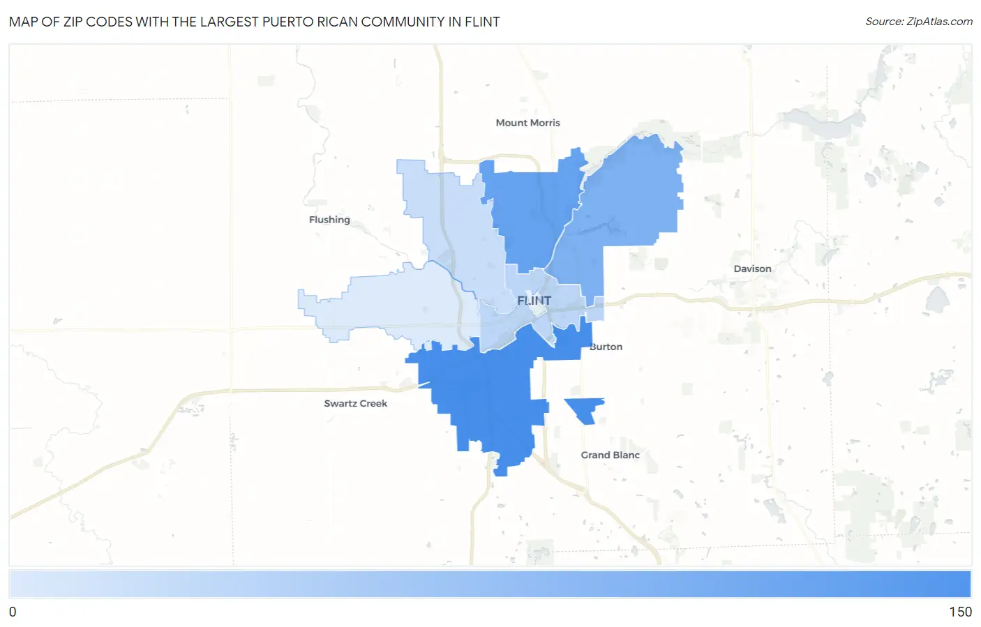 Zip Codes with the Largest Puerto Rican Community in Flint Map