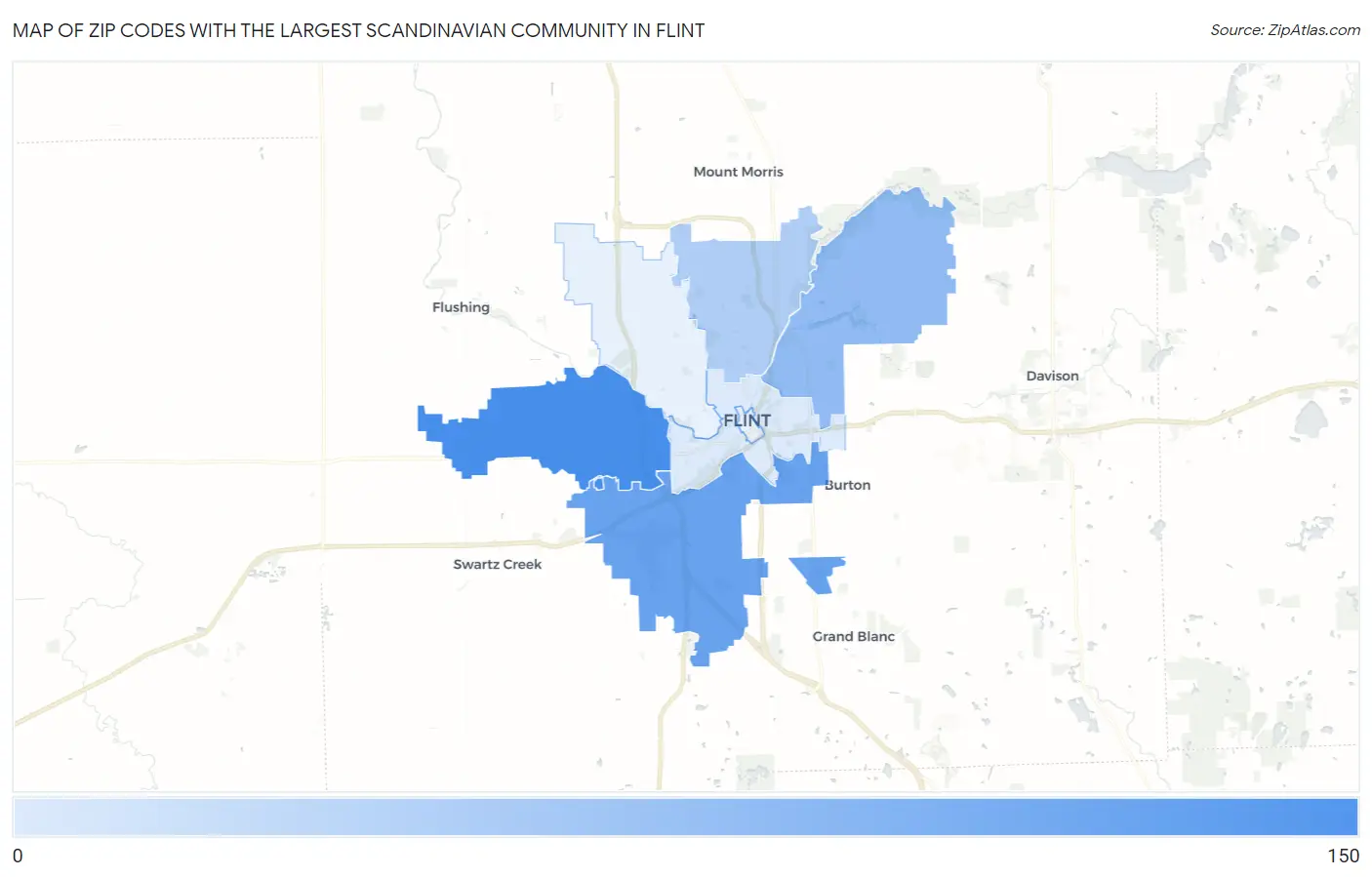 Zip Codes with the Largest Scandinavian Community in Flint Map