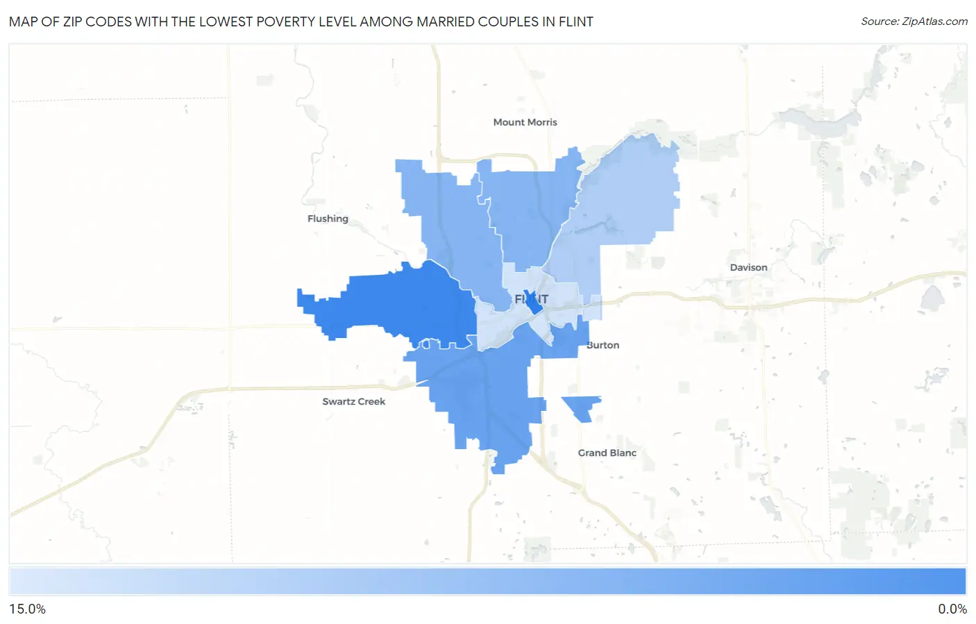 Zip Codes with the Lowest Poverty Level Among Married Couples in Flint Map