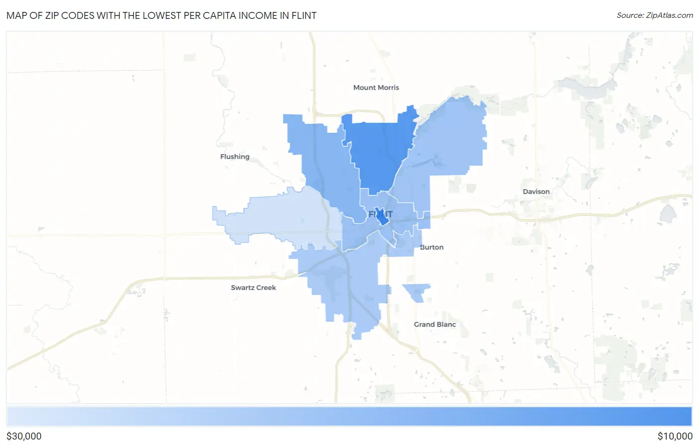 Zip Codes with the Lowest Per Capita Income in Flint Map
